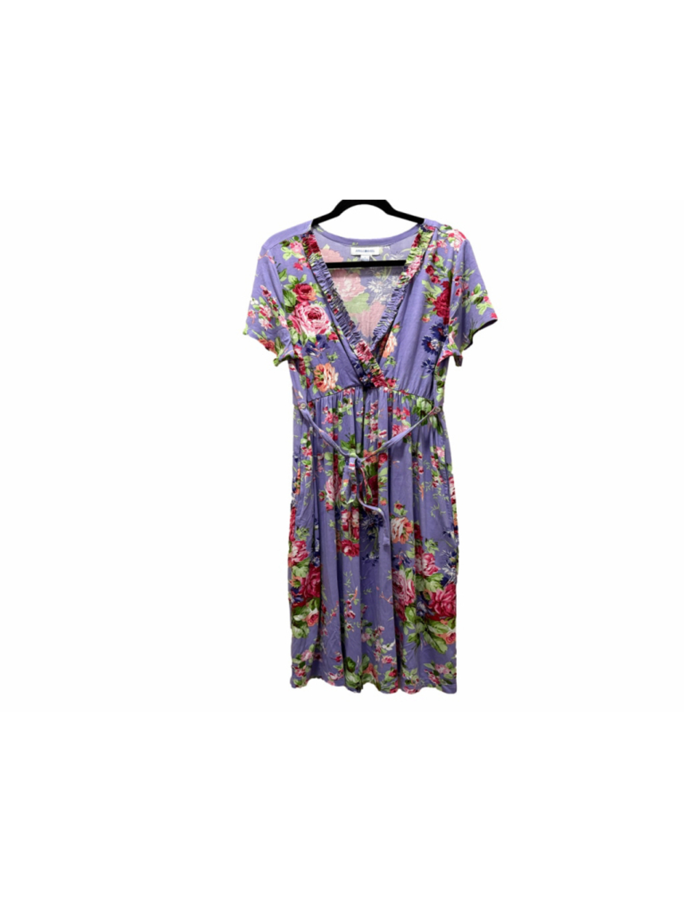 April Cornell Purple Floral Midi Dress Size S Self Tie Belt Cottagecore